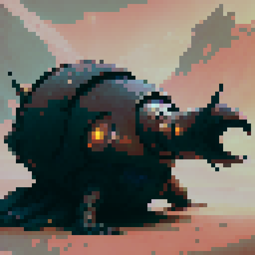 giant snail with a large spiked shell, dark fantasy