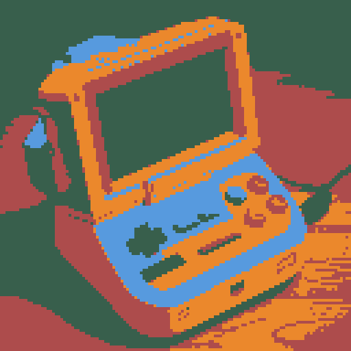 n64 game console, cabin with "start" screen, pixel art, sRGB