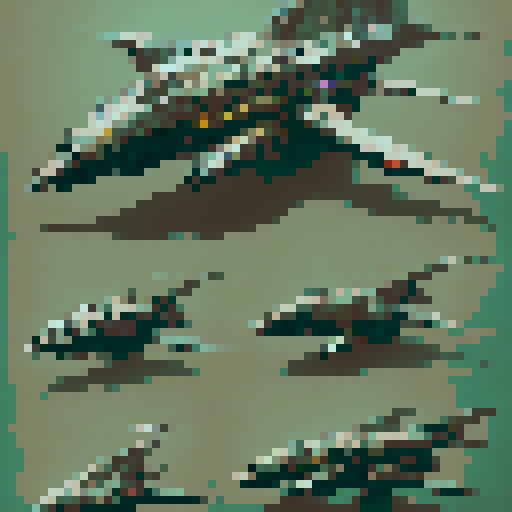 top-down pixel art sprite sheet, sleek olive green body, rugged tank treads, rotating turret, menacing barrel, bird's eye view, fantasy RPG