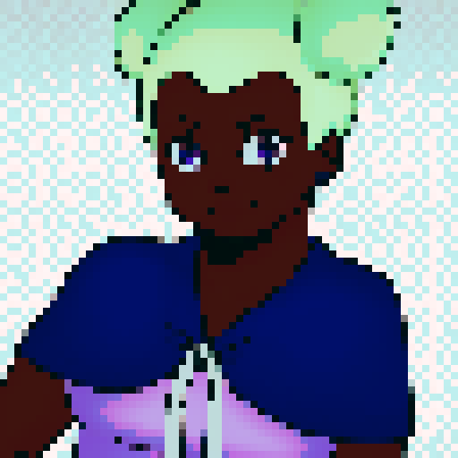 Teenage black girl with neon green hair and purple eyes