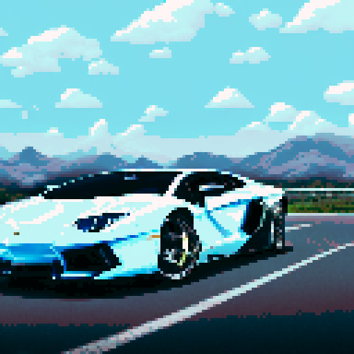 Photorealistic, centered Lamborghini Aventador in a three quarter view, right wheel in front, clean background, pixel art style with sRGB colors
