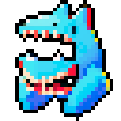 Pixel art of a blue head without eyes but with a huge toothy mouth, retro-style 16-bit, 32x32, aggressive design for a space survival game, sharp teeth, no background, transparent edges