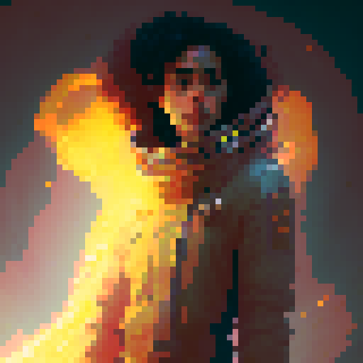 create a fire element wizard with an topaz inspired color palette casting a healing spell over him