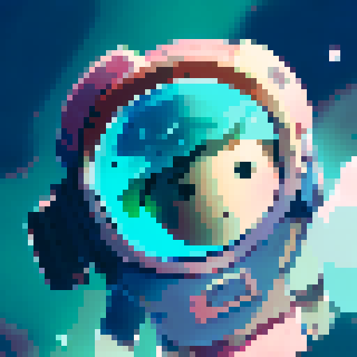 Astronaut floating gracefully in a vast, star-filled galaxy, surrounded by swirling nebulae and colorful celestial bodies, with a serene expression on their face