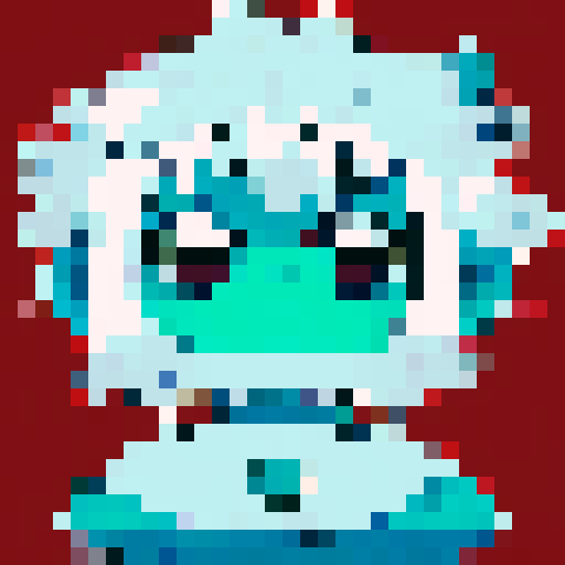 Sprite, girl with brown short hair, blue ribbon, green eyes, waving animation, smile, character portrait, close up, anime style, pixel art