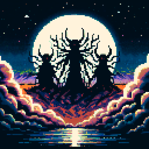 3 menacing entities arrive from the darkness in the moonlight.