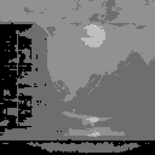 Abandoned factory, dimly lit, eerie atmosphere, glowing moonlight, sRGB, pixel art, background, landscape