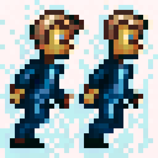 Platformer character, black hoodie and blue jeans, plain white background, determined expression, detailed shading and lighting, skillful game icon, 32x32 pixel art, sRGB