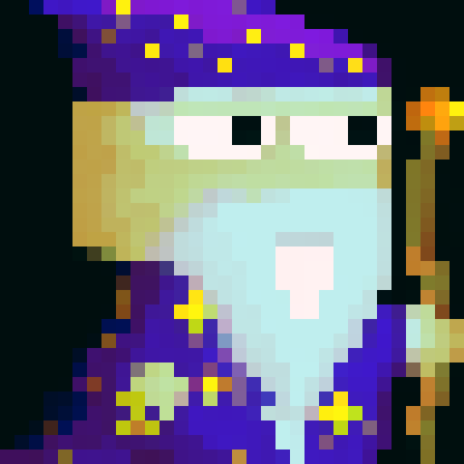 Legendary Wizard v2 with white skin, royal clothes, game icon style, 32x32 pixel art, sRGB, skill art, close up,