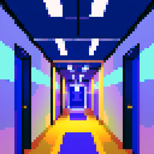 top down pixel art space station corridor