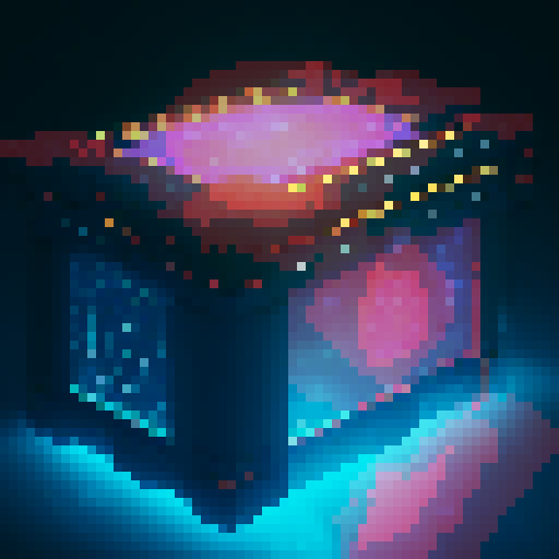 lootbox, outerspace, the heavens, sei network symbol, pixel art, sRGB, glowing celestial treasure chest