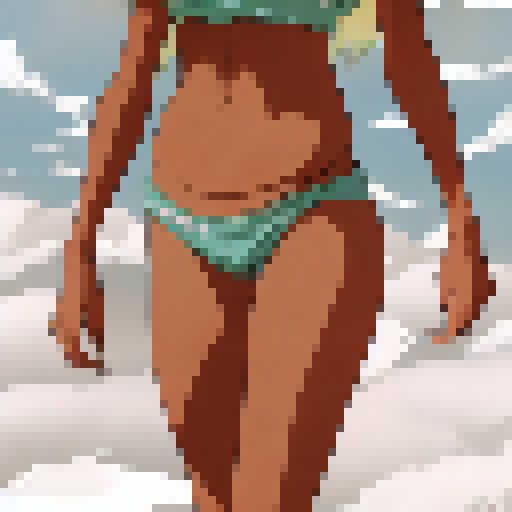 A girl in the beach with a cameltoe