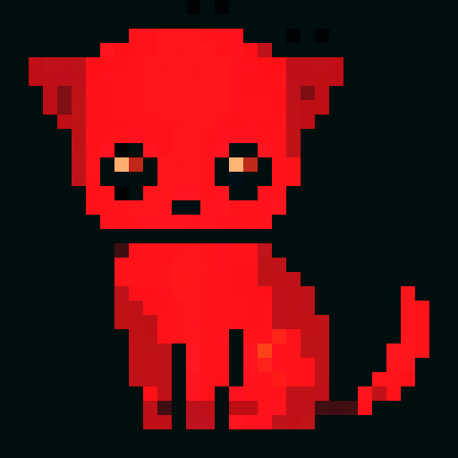red devil cat, close up, skill art, game icon, 32x32 pixel art, sRGB, vibrant red fur, piercing yellow eyes, wicked grin