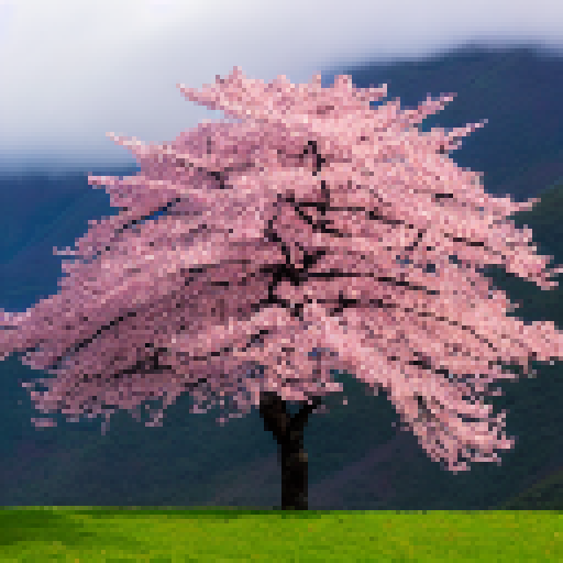 sakura tree in a large valley