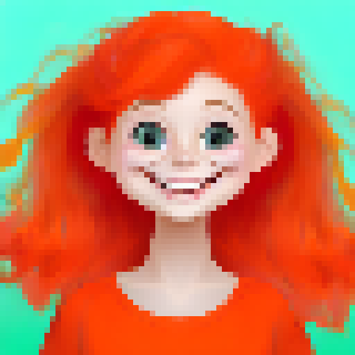 cartoony young girl with red-orange hair and a big smile