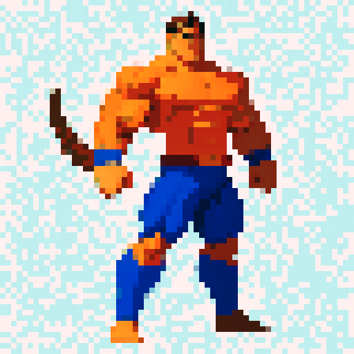 Strong, muscular, heroic figure, with bulging muscles and a determined expression, standing tall against a vibrant, pixelated backdrop, showcasing the hero's bravery and strength in the classic sRGB color palette