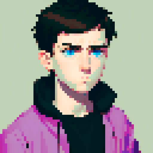 portrait, sprite art, character art, young man, neutral, sad, dark eyes, stern, depressed