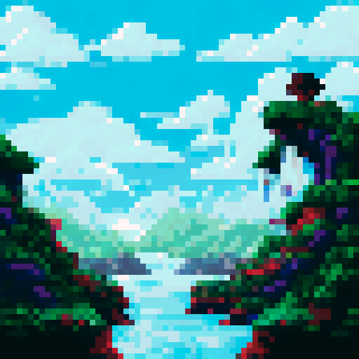 closeup, person, punched face, sRGB, pixel art, background, landscape