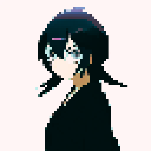 White-haired Rukia Kuchiki, donning her black Shinigami robe, stands amidst a snowy landscape, her zanpakuto glistening under the moonlit sky