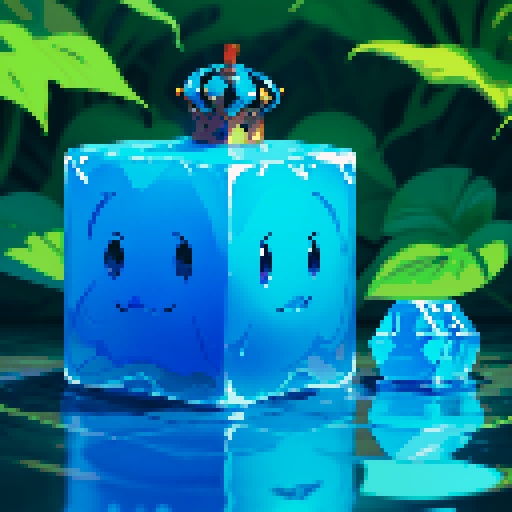 Blue Slime cube, Gelatinous cube, wearing crown