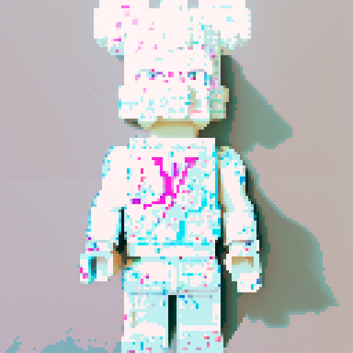 pixelated lego figures, vibrant colors, blocky shapes, retro video game aesthetic, 8-bit style, isometric perspective, sharp edges, square bricks, pixelated shadows, low resolution, limited color palette, nostalgic vibes, symmetrical compositions, small details