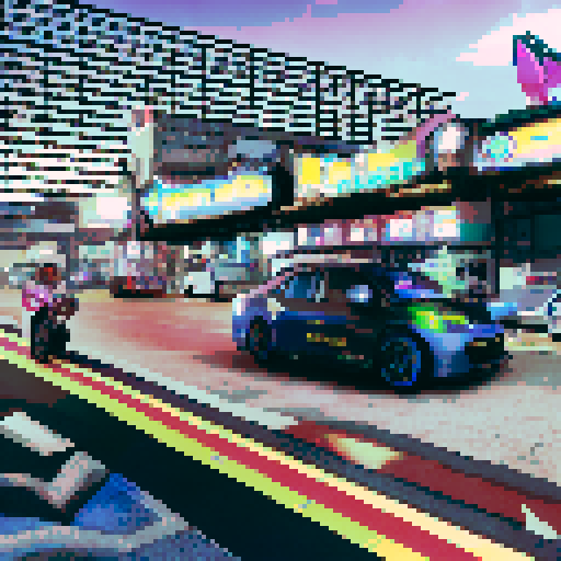 Moon president surrounded by neon cityscape, wielding a futuristic sword and riding a robotic unicorn.