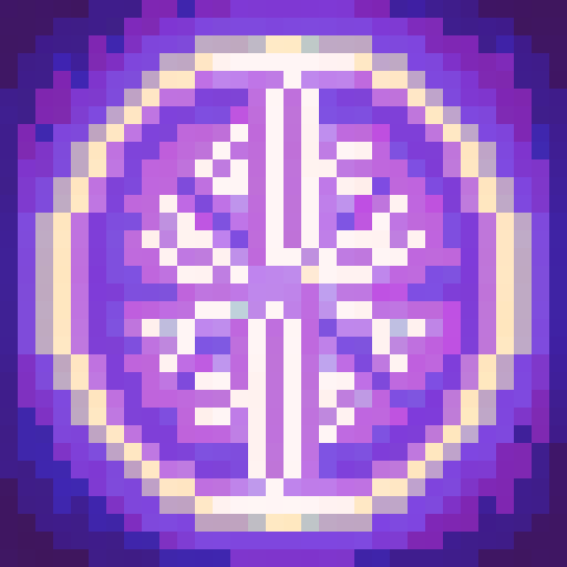 Spawns a purple flower, game icon, 16x16, pixel art, close up, portrait, vibrant colors, delicate petals, intricate details, glowing center, shadowed background, minimalistic design