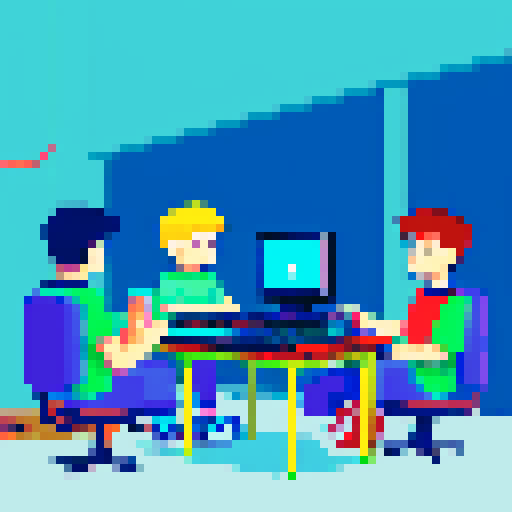 Friends sitting in a room together, all of them wearing street wear, one boy playing on his phone, another boy playing video games, and the final boy sitting in front of a computer. the computer he uses has musical equipment surrounding it and large speakers to playback sound