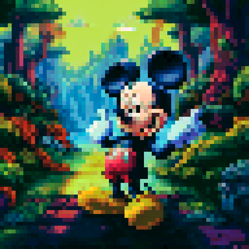 pixelated close up portrait of mickey mouse wearing a purple hoodie and green gloves smoking a joint wearing a green beanie hat