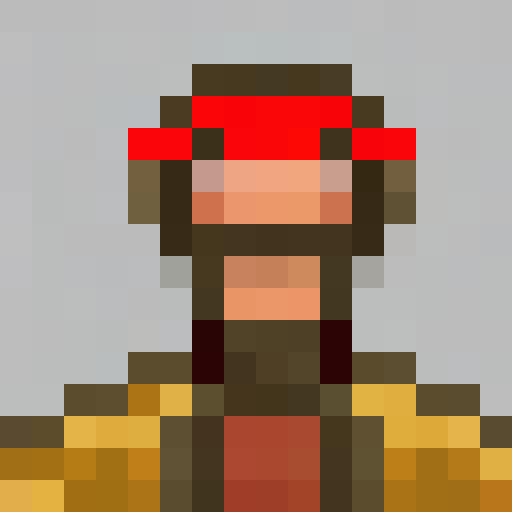 greek hoplite with copper armor, shield and corinthian style helmet without plume. red tunic and red edging on sandals. long spear. in a 16x16 sprite style