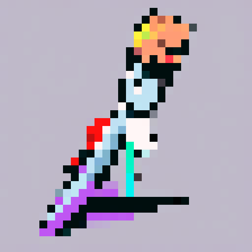 colorful paintbrush, bold black outline, pixel art, sRGB