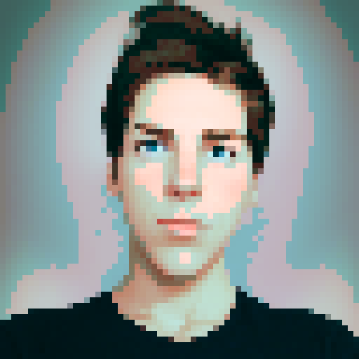 Cartoony retro pixel art profile picture, blue eyes