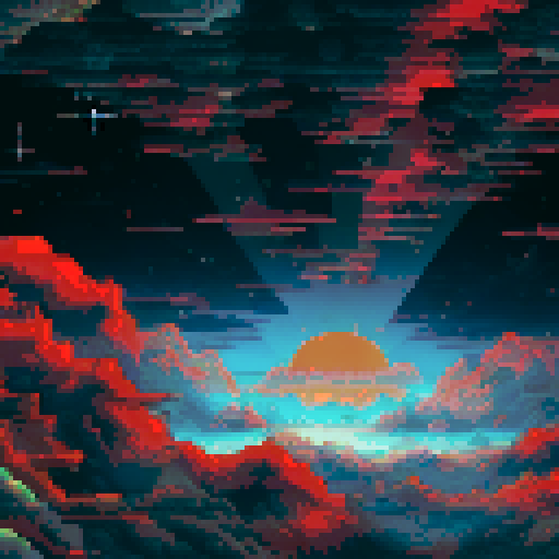 floating space station, among the stars, above the earth, with the sun shining dimly, vibrant sRGB colors, intricate pixel art, detailed background, expansive landscape