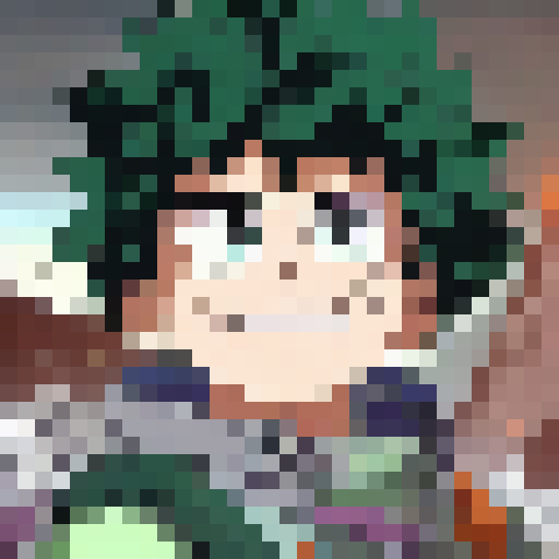 "Deku, wielding a glowing green sword and shield, stands victorious atop a mountain of defeated orcs, his emerald hair flowing in the wind as he gazes out at the sprawling medieval kingdom laid out before him."