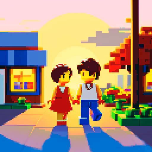 On a summer evening, under the setting sun, the breeze blew the leaves and fell. A cute girl with short hair held the hand of a boy. They were about to enter the store. The store's logo said Lego.