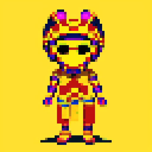 egyptian mummy sprite, pixelated, vibrant colors, detailed hieroglyphics, wrapped in bandages, golden burial mask, no backdrop, glowing red eyes, ominous shadows