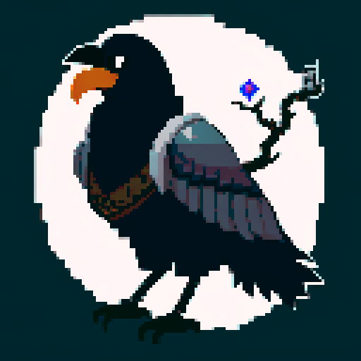 old antropomorphic raven druid with grey beard, with staff in hand