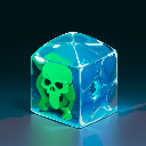 gelatinous cube, blue slime cube, slime, skeleton inside of gelatinous cube