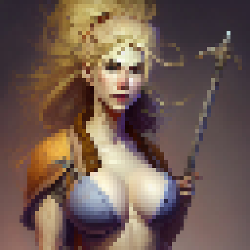 Ford Curby, a brave warrior with buxom breasts, wields a glowing sword as she battles a horde of goblins in a fantastical RPG world. and he has boobs