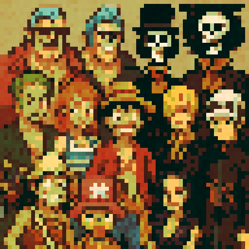 Luffy, Zoro, Nami, Usopp, Sanji, Chopper, Robin, Franky, Brook, Jinbe, Law