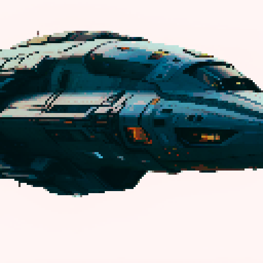 sleek, metallic spaceship, gliding gracefully through the starry sky, pixelated and vibrant with colors in sRGB