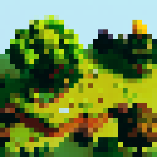 one chestnut tree, in the center, green leaves, brown trunk, fantasy top-down RPG with an orthogonal camera, simple pixel art, green plain platform