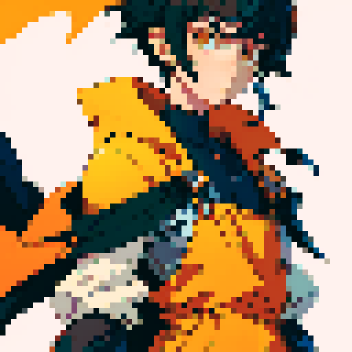 yellow round horns, black hair, short hair, robot joints, off-shoulder cape , upper body, arms at sides, standing still,  orange overalls, blank background,1boy, robot hands, robot joints, 