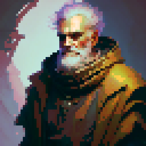really old librarian with a long beard portrait, hood over his head and eyes, fantasy RPG