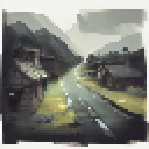 Melancholic, dreary, and solitary landscape portraying death, decay, and despair with muted colors of lifelessness and emptiness.