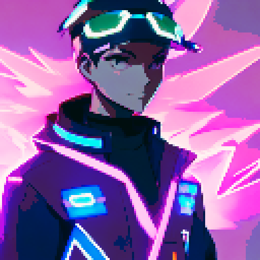 Portrait of futuristic Cyberpunk cloaked holographic hacker person with glowing accents and high tech clothes, set in a hangar for experimental jets, done in the style of syd mead