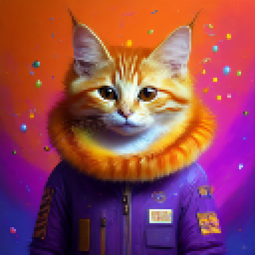 Whimsical, cartoonish, and colorful.

        "A plump, orange tabby cat gleefully batting at a cascade of confetti raining down upon a cake surrounded by balloons and party hats, all set against a vibrant, pastel-hued background with a banner saying Happy Birthday Daniel."