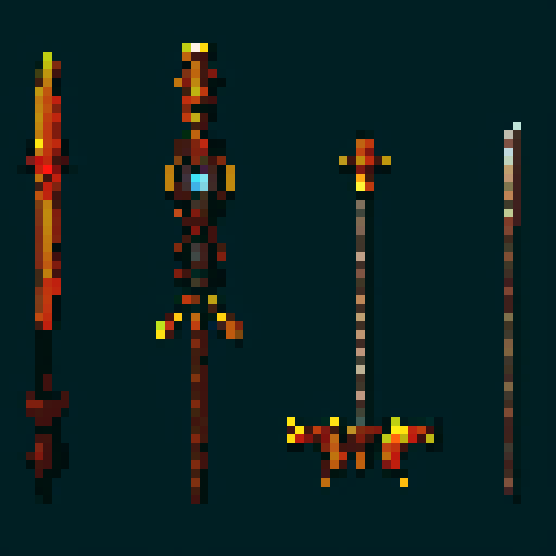 fantasy rpg weapon set, single weapon, sword, bow, spell, food icon