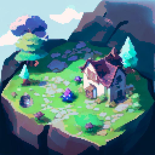 old laboratory on the top of the hill, sunset, trees on the sides, dark
