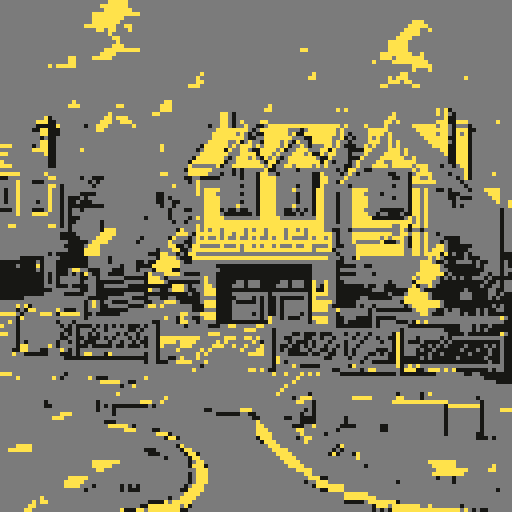 Small suburban american house, with driveway and lawn, legend of Zelda isometric perspective, tile based art, 8x8 tiles, pixel art
